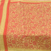 Sanskriti Vintage Sarees Cream/Pink 100% Pure Silk Printed Sari 5yd Craft Fabric