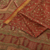 Sanskriti Vintage Sarees Orange Zari Border Pure Silk Printed Sari Craft Fabric