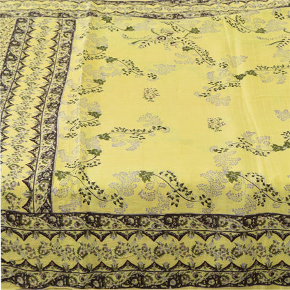 Sanskriti Vintage Sarees Yellow 100% Pure Silk Printed Sari 6yd Craft Fabric