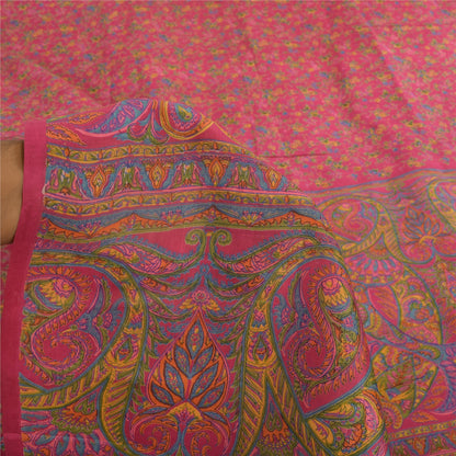 Sanskriti Vintage Sarees Dark Pink 100% Pure Silk Printed Sari 6yd Craft Fabric