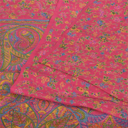 Sanskriti Vintage Sarees Dark Pink 100% Pure Silk Printed Sari 6yd Craft Fabric