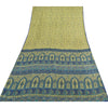 Sanskriti Vintage Sarees Green/Blue 100% Pure Silk Printed Sari 5yd Craft Fabric