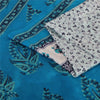 Sanskriti Vintage Sarees Ivory/Blue 100% Pure Silk Printed Sari 5yd Craft Fabric