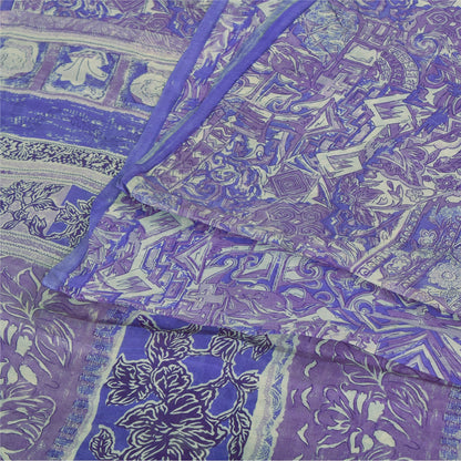 Sanskriti Vintage Sarees Purple 100% Pure Silk Printed Sari 5yd Craft Fabric