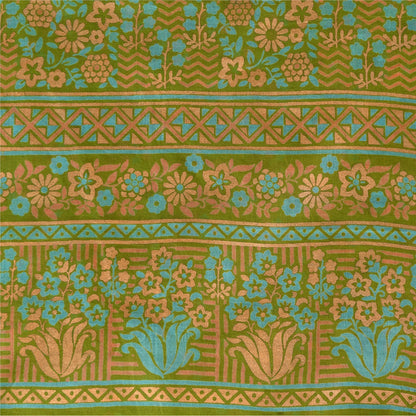 Sanskriti Vintage Sarees Green 100% Pure Silk Printed Sari 5yd Craft Fabric