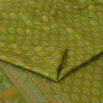 Sanskriti Vintage Sarees Green 100% Pure Silk Printed Sari 5yd Craft Fabric