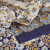 Sanskriti Vintage Sarees Ivory/Blue 100% Pure Silk Printed Sari 5yd Craft Fabric