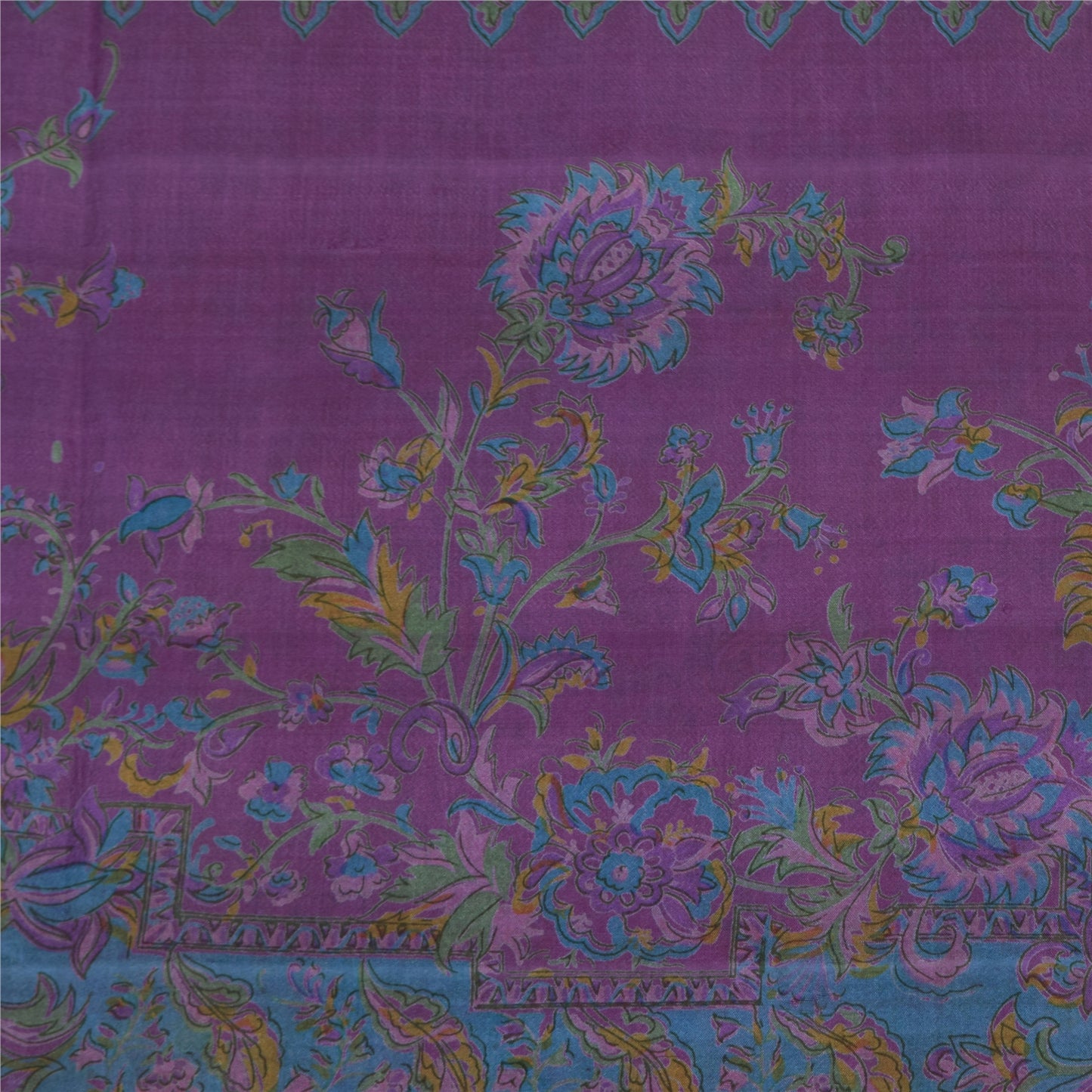 Sanskriti Vintage Sarees Purple Zari Border Pure Silk Print Sari 6ydCraft Fabric