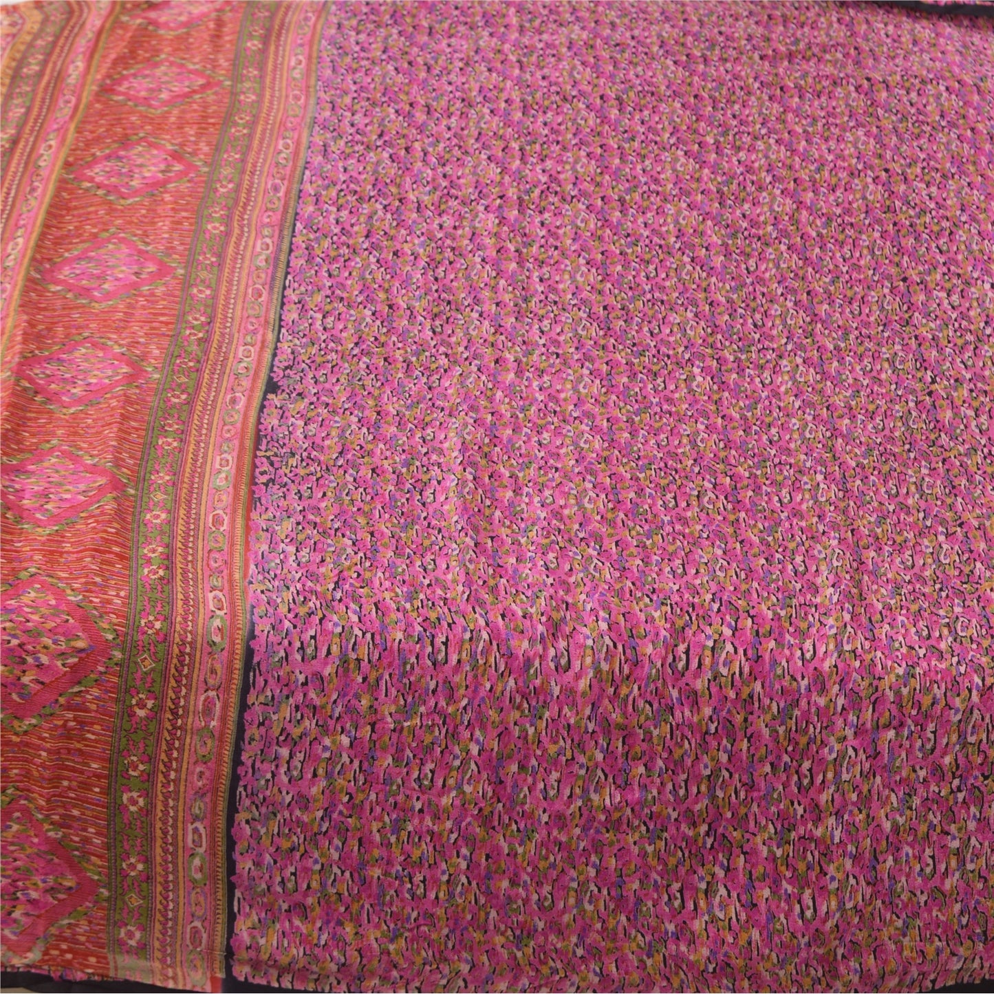 Sanskriti Vintage Sarees Pink Indian 100%Pure Silk Printed Sari 6yd Craft Fabric