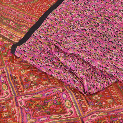 Sanskriti Vintage Sarees Pink Indian 100%Pure Silk Printed Sari 6yd Craft Fabric