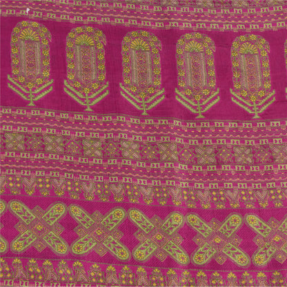 Sanskriti Vintage Sarees Dark Pink 100% Pure Silk Printed Sari 5yd Craft Fabric