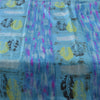 Sanskriti Vintage Sarees Blue Indian Pure Silk Leaf Print Sari 5yd Craft Fabric