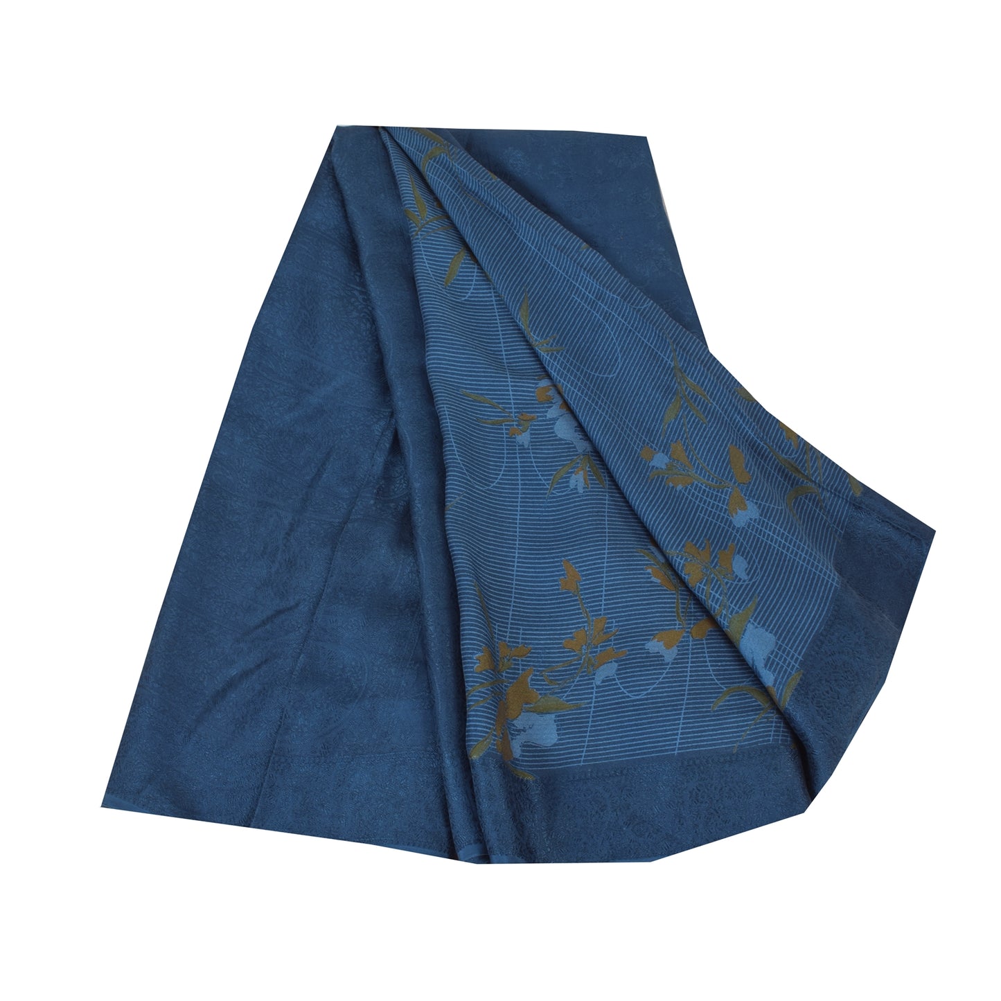 Sanskriti Vintage Sarees From India Blue Pure Silk Printed Sari 5yd Craft Fabric