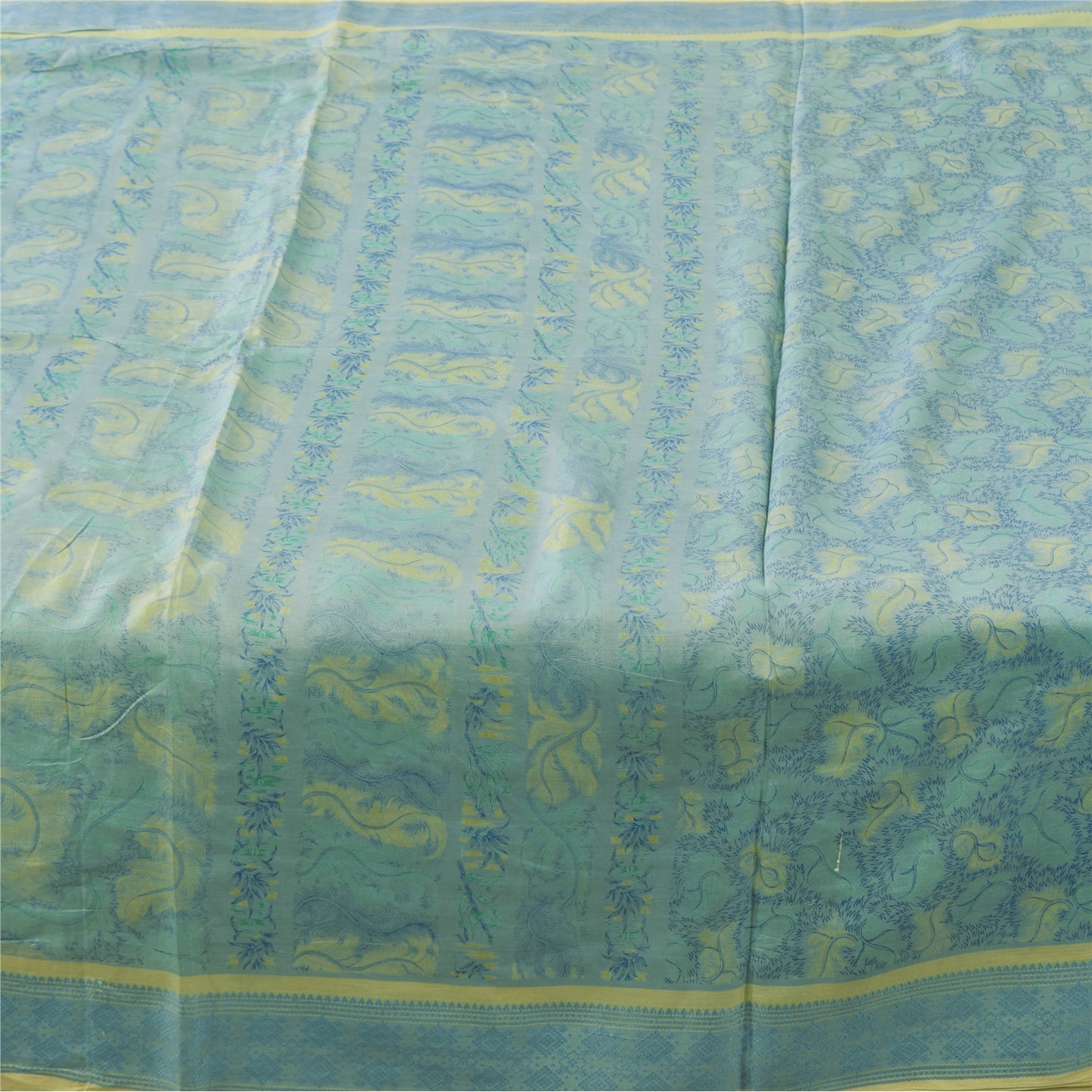 Sanskriti Vintage Sarees Olive Green Pure Silk Printed Sari 5yd Craft Fabric