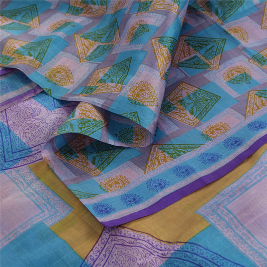 Sanskriti Vintage Sarees Multicolor 100% Pure Silk Printed Sari 5yd Craft Fabric