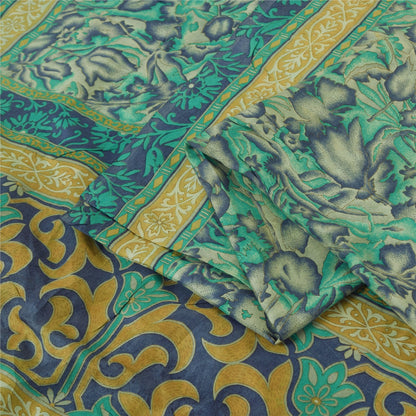 Sanskriti Vintage Sarees Green Indian Pure Silk Printed Sari 5yd Craft Fabric