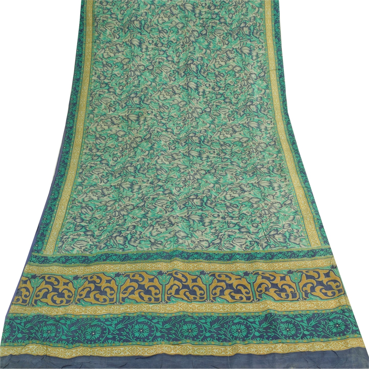 Sanskriti Vintage Sarees Green Indian Pure Silk Printed Sari 5yd Craft Fabric