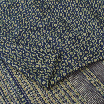 Sanskriti Vintage Sarees Indian Blue 100%Pure Silk Printed Sari 5yd Craft Fabric