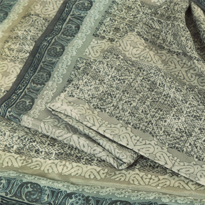 Sanskriti Vintage Sarees Gray From India Pure Silk Printed Sari 5yd Craft Fabric