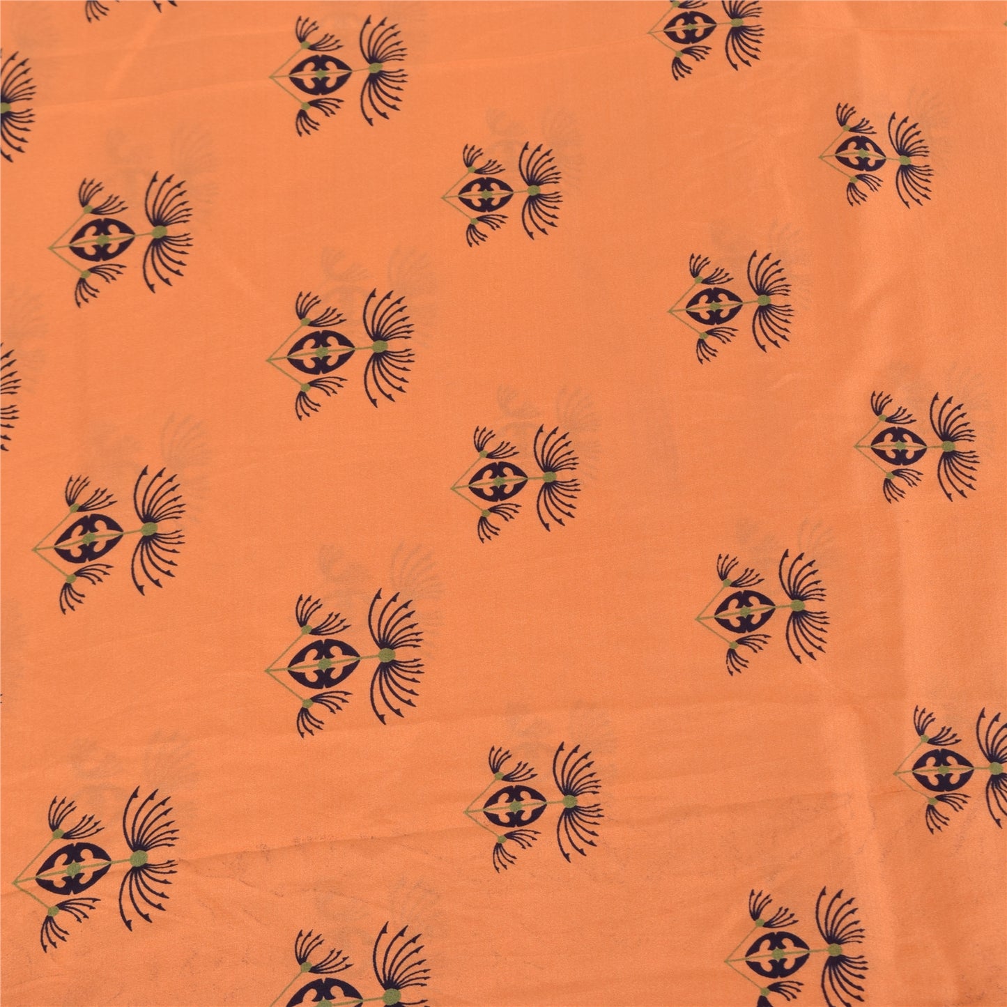 Sanskriti Vintage Sarees Orange/Blue 100%Pure Silk Printed Sari 5yd Craft Fabric