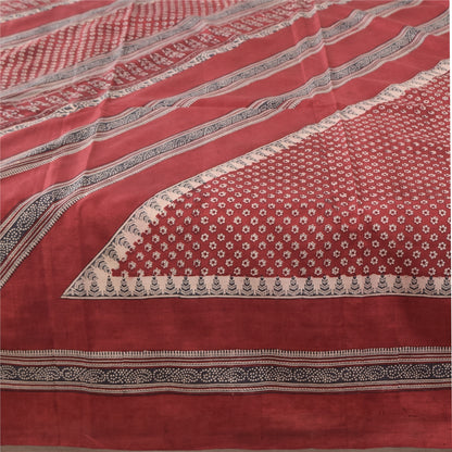 Sanskriti Vintage Sarees Red Indian Pure Silk Printed Sari 5yd Craft Fabric