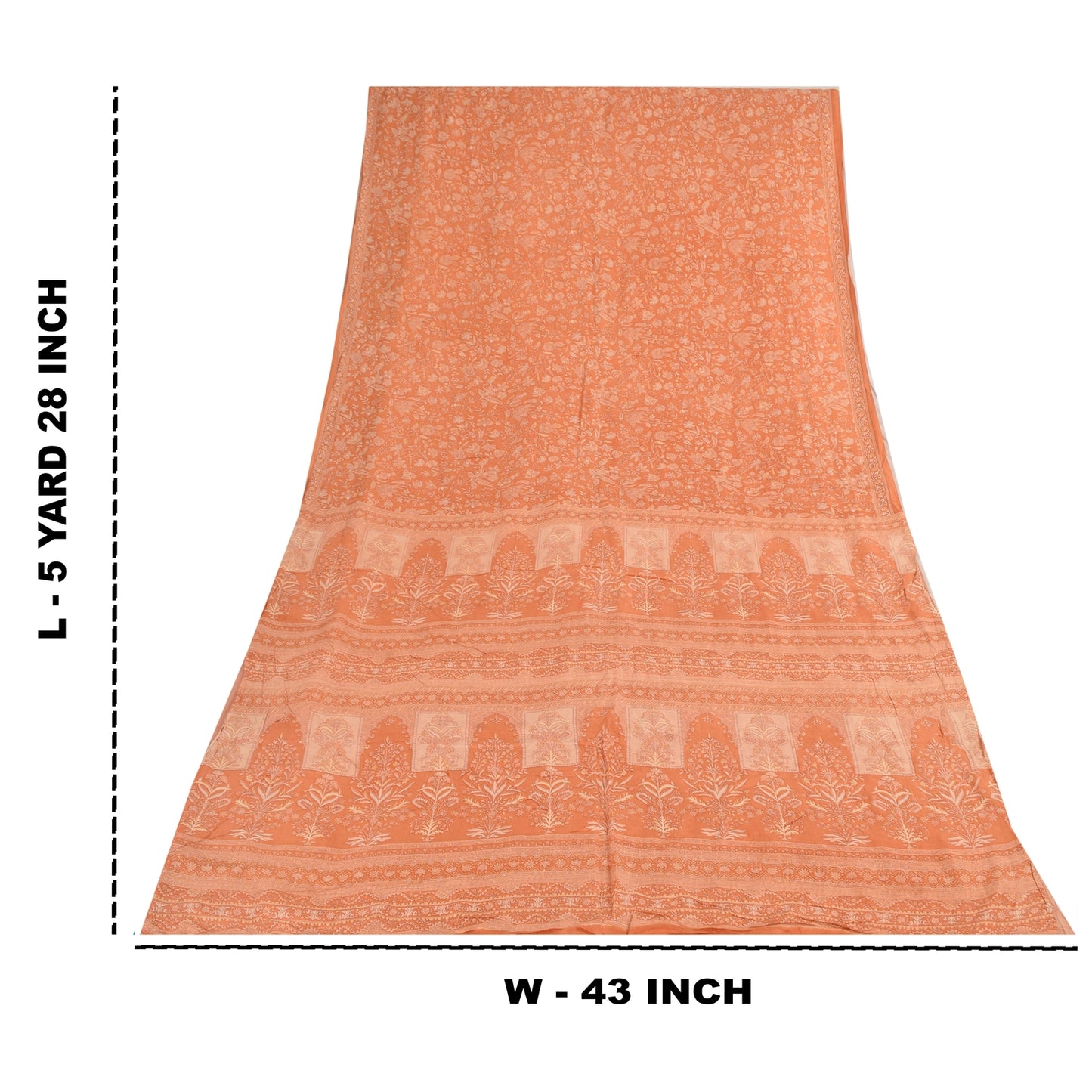 Sanskriti Vintage Sarees Indian Orange Pure Silk Printed Sari 5yd Craft Fabric