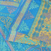 Sanskriti Vintage Sarees Blue & Yellow Pure Silk Printed Sari 5yd Craft Fabric