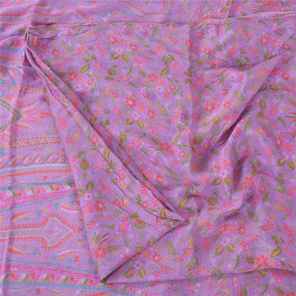 Sanskriti Vintage Sarees Purple Indian Pure Silk Printed Sari 6yd Craft Fabric