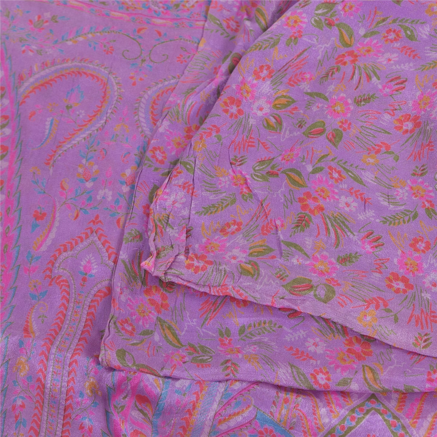 Sanskriti Vintage Sarees Purple Indian Pure Silk Printed Sari 6yd Craft Fabric