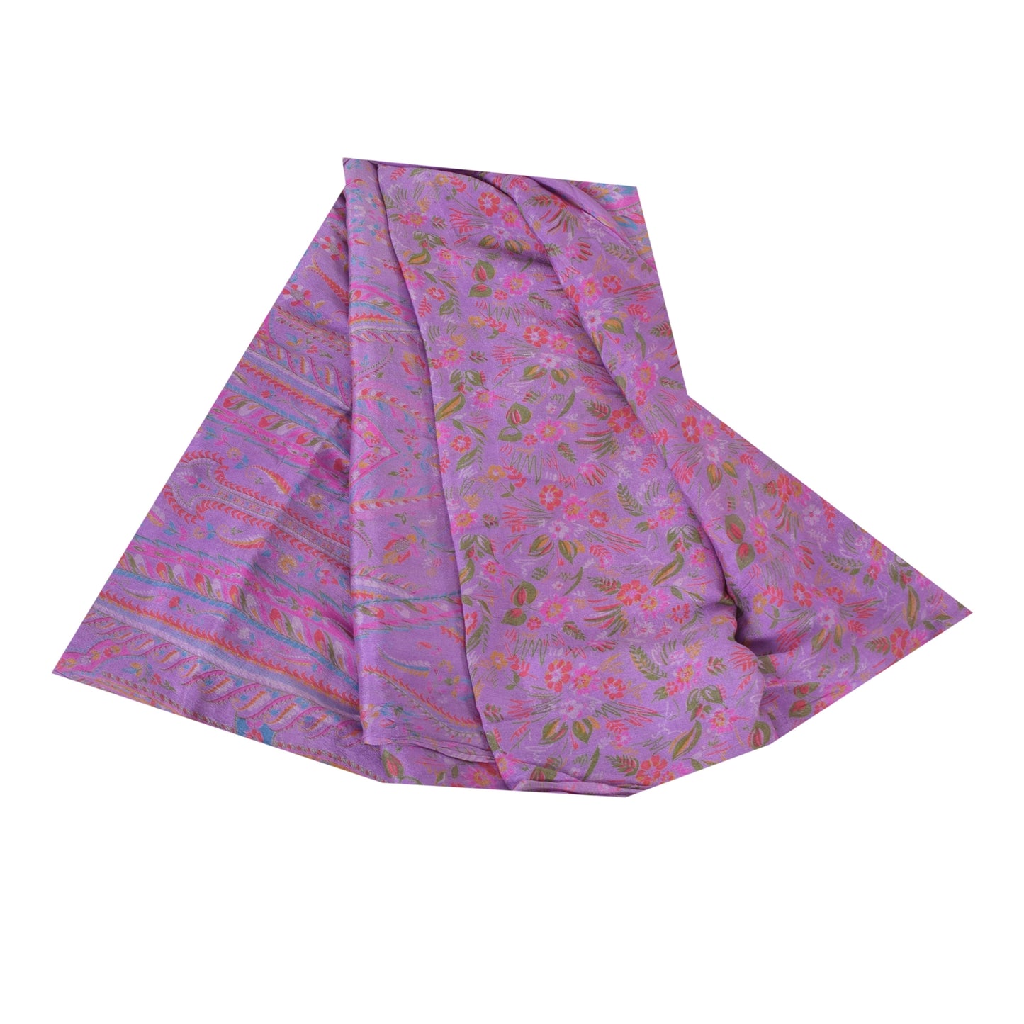 Sanskriti Vintage Sarees Purple Indian Pure Silk Printed Sari 6yd Craft Fabric