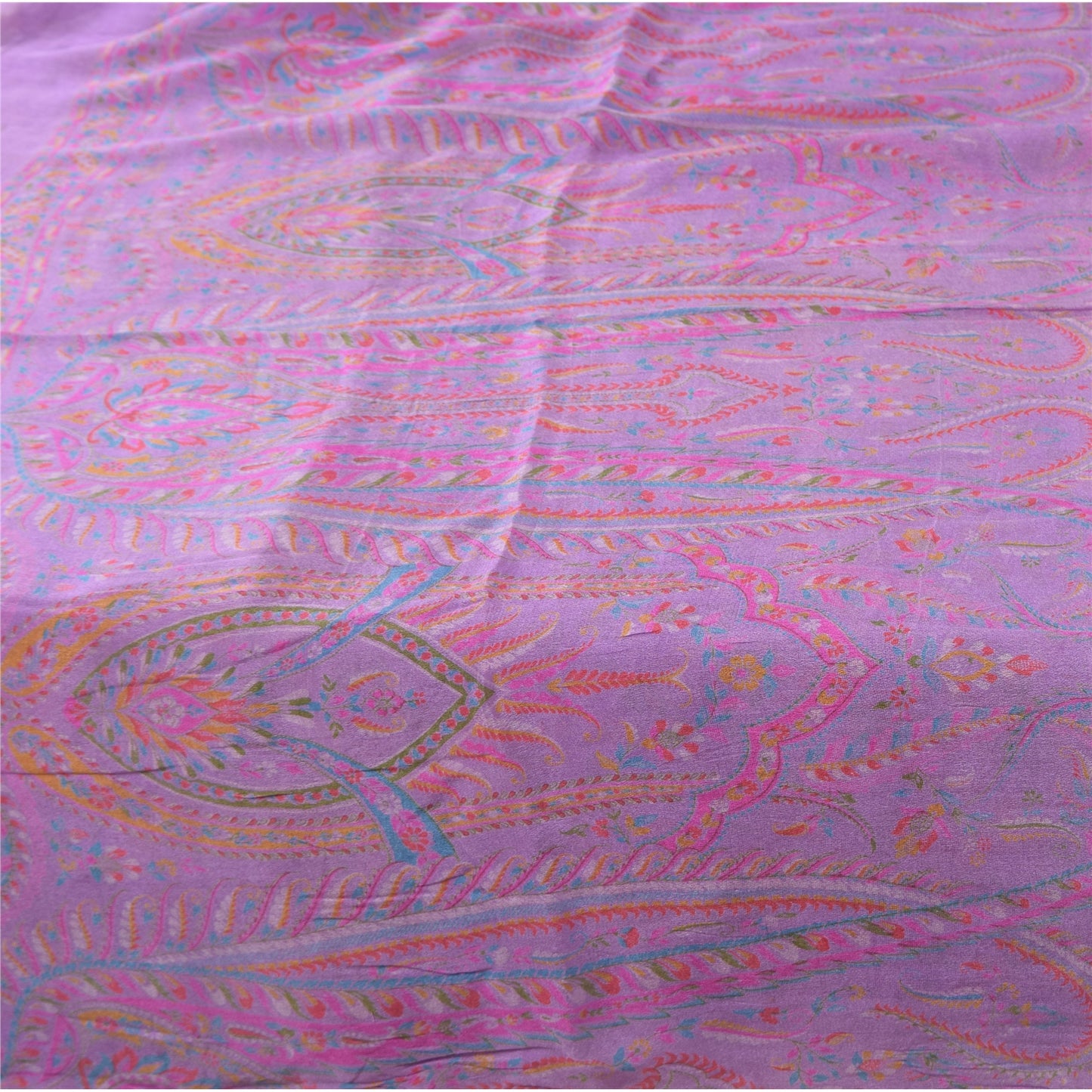 Sanskriti Vintage Sarees Purple Indian Pure Silk Printed Sari 6yd Craft Fabric