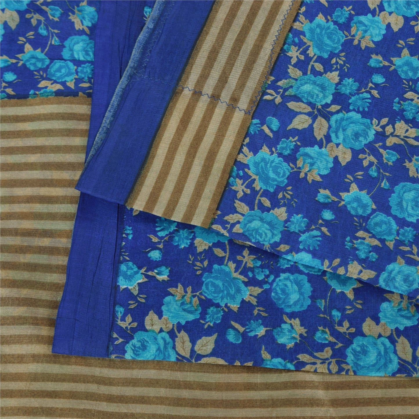 Sanskriti Vintage Sarees Indian Blue 100%Pure Silk Printed Sari 5yd Craft Fabric