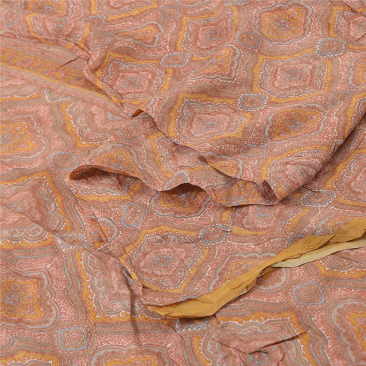 Sanskriti Vintage Sarees Peach Indian Pure Silk Printed Sari 6yd Craft Fabric