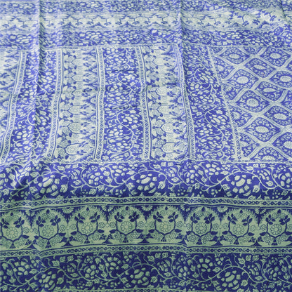 Sanskriti Vintage Sarees Blue From India Pure Silk Printed Sari 5yd Craft Fabric