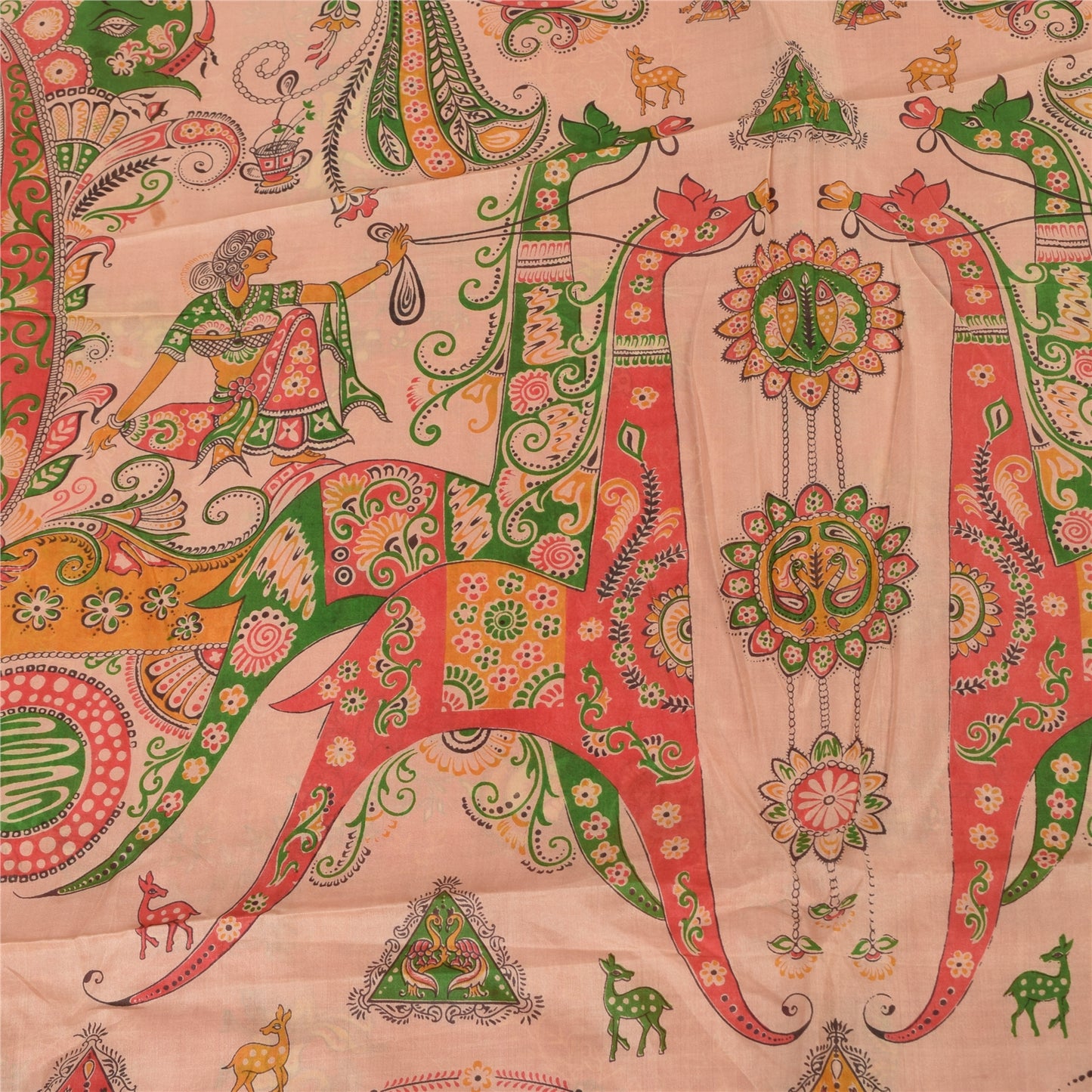 Sanskriti Vintage Sarees Pink Pure Silk Animal Women Zari/Printed Sari Fabric