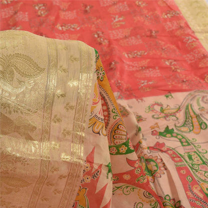 Sanskriti Vintage Sarees Pink Pure Silk Animal Women Zari/Printed Sari Fabric