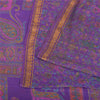 Sanskriti Vintage Sarees Purple Zari Border Pure Silk Printed Sari 6yd Fabric