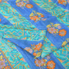 Sanskriti Vintage Sarees Blue/Sea-Green Pure Silk Printed Sari 5yd Craft Fabric