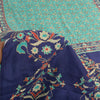 Sanskriti Vintage Sarees Sea-Green/Blue Pure Silk Printed Sari 5yd Craft Fabric