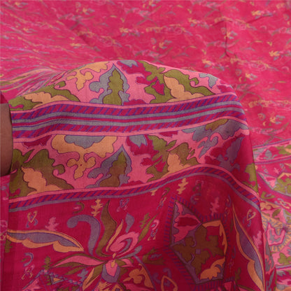 Sanskriti Vintage Sarees Hot Pink Indian Pure Silk Printed Sari 5yd Craft Fabric