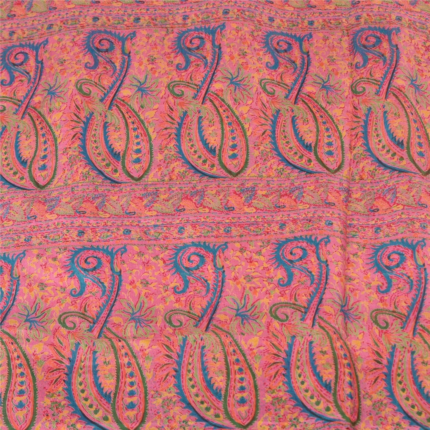 Sanskriti Vintage Sarees From India Pink Pure Silk Printed Sari 6yd Craft Fabric