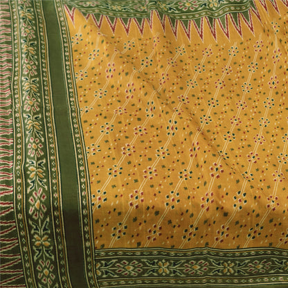 Sanskriti Vintage Sarees Yellow/Green Pure Silk Ikat Print Sari 5yd Craft Fabric