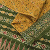 Sanskriti Vintage Sarees Yellow/Green Pure Silk Ikat Print Sari 5yd Craft Fabric