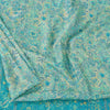 Sanskriti Vintage Sarees Blue/Sea-Green Pure Silk Printed Sari 6yd Craft Fabric