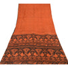 Sanskriti Vintage Sarees Orange Peacock Pure Silk Printed Sari 5yd Craft Fabric