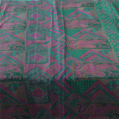 Sanskriti Vintage Sarees Green/Pink 100%Pure Silk Printed Sari 6yd Craft Fabric