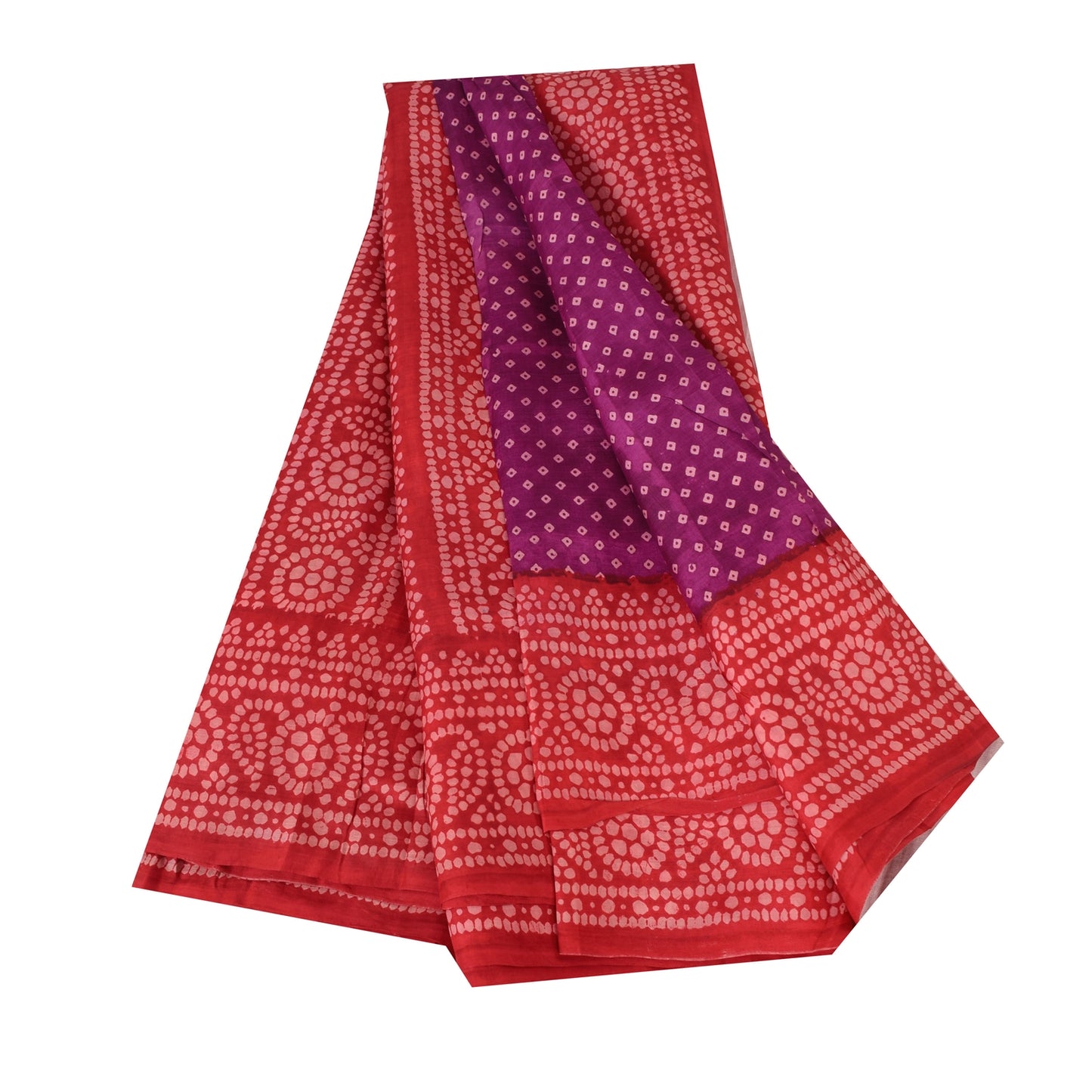 Sanskriti Vintage Sarees Purple/Red Bandhani Pure Silk Printed Sari Craft Fabric