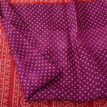 Sanskriti Vintage Sarees Purple/Red Bandhani Pure Silk Printed Sari Craft Fabric