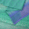 Sanskriti Vintage Sarees Green/Blue Pure Silk Printed Sari 6yd Craft Fabric