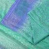 Sanskriti Vintage Sarees Green/Blue Pure Silk Printed Sari 6yd Craft Fabric